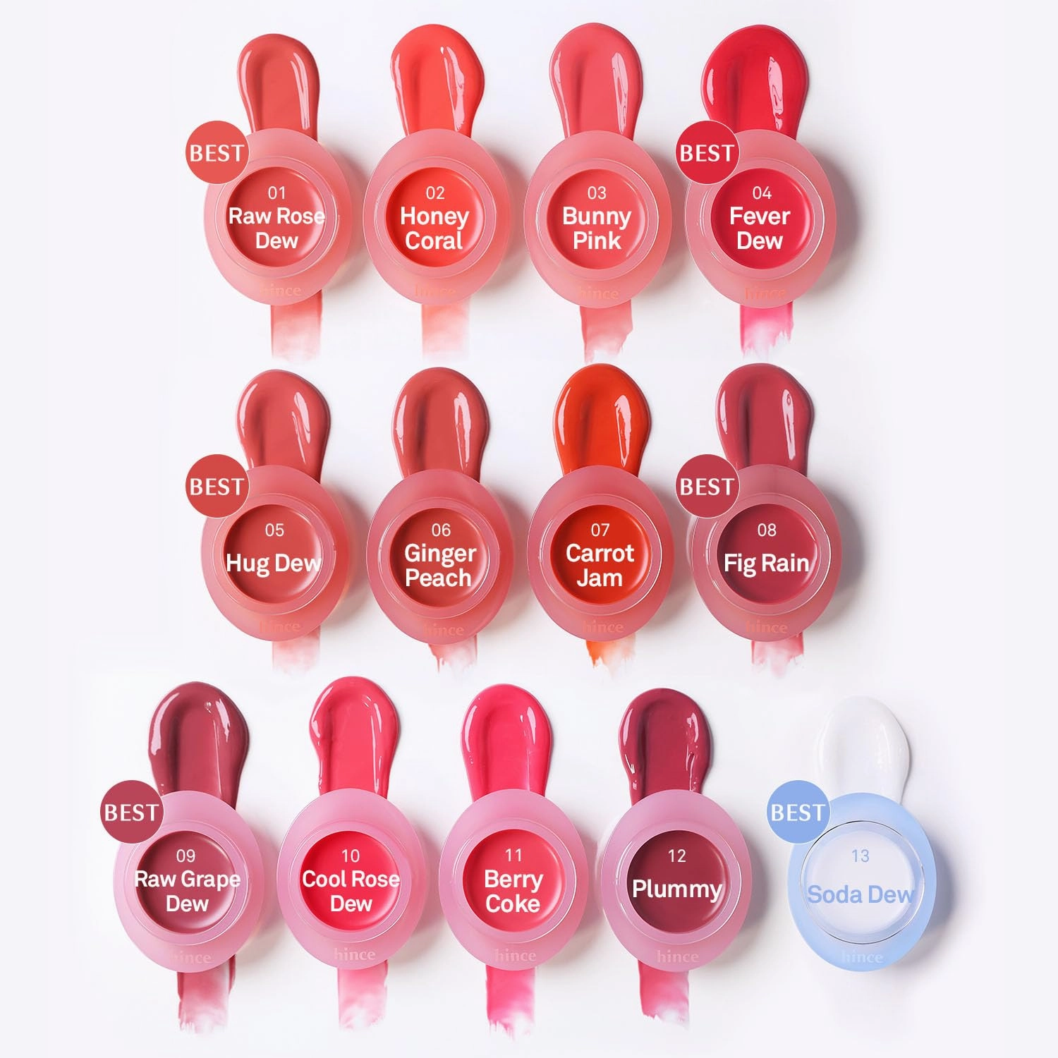 HINCE Raw Glow Dewy Ball - Tinted Lip Balm, Jelly Gloss Glow, Shine and Hydration, Lip & Blush Multiuse, Vegan, 0.12 oz. (13 colors) (HONEY CORAL)