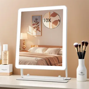 Hollywood Vanity Mirror with Lights,Tabletop Makeup Mirror with Smart Touch Control 3 Colors Light 360°Rotation Detachable 10X Magnification
