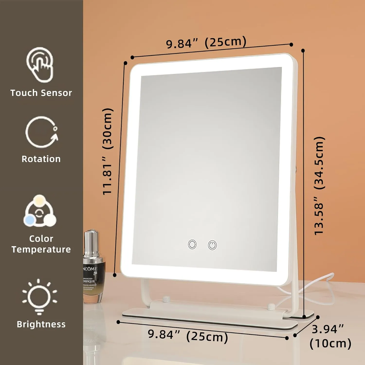Hollywood Vanity Mirror with Lights,Tabletop Makeup Mirror with Smart Touch Control 3 Colors Light 360°Rotation Detachable 10X Magnification