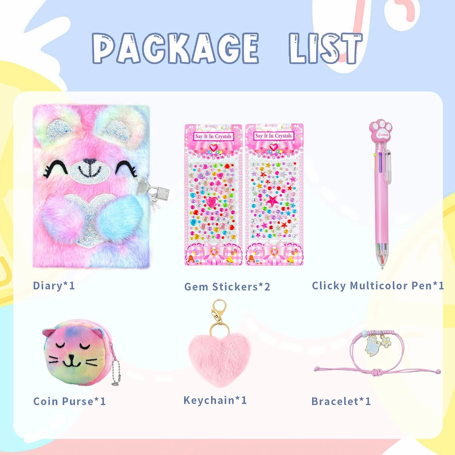 homicozy Bear Diary for Girls with lock and keys, Kids Journal School Travel Notebook Gift Set for Writing and Drawing,Plush Secret Diary with Multicolored Pen Stickers Purse Keychain
