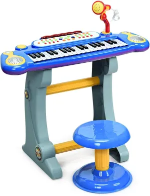 HONEY JOY 37-Key Toy Piano Keyboard, Electronic Keyboard with Microphone, Stool, Teaching Functions, Record and Playback, Educational Instrument for Kids and Toddlers (Blue)