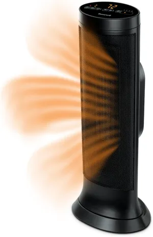Honeywell Slim Ceramic Tower Heater, Large Room, Black – Easy to Use Ceramic Heater – Slim Space Heater with Two Heat Settings