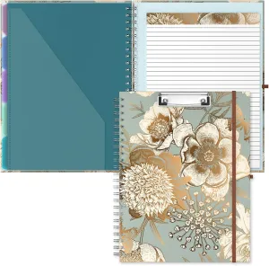 Hongri Clipboard Folio with Refillable Lined Notepad, 8.5 x 11 Folders with Storage 10 Pockets, Spiral Portfolio, Size 12.8X 9.7 in, Office & School Supplies, Golden Flower