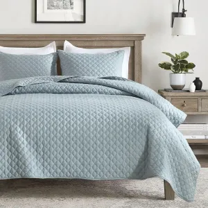 HORIMOTE HOME Quilt Queen Size Chambray Blue, Lightweight Quilt for Summer Ultra-Soft Microfiber Modern Style Quilted Clouds Pattern Bedspread Quit Set 3 Pieces(1 Quilt and 2 Pillow Shams)