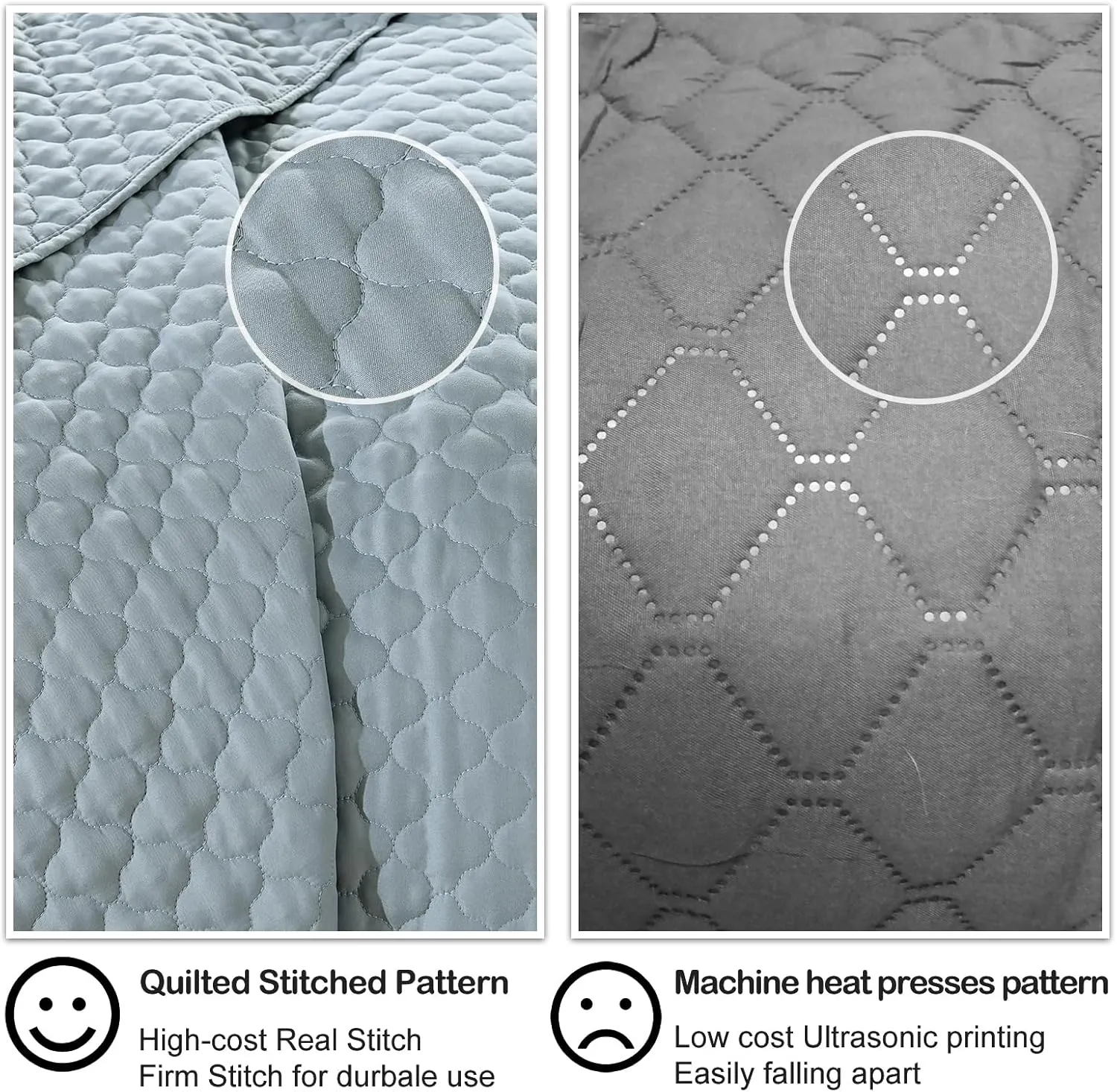 HORIMOTE HOME Quilt Queen Size Chambray Blue, Lightweight Quilt for Summer Ultra-Soft Microfiber Modern Style Quilted Clouds Pattern Bedspread Quit Set 3 Pieces(1 Quilt and 2 Pillow Shams)