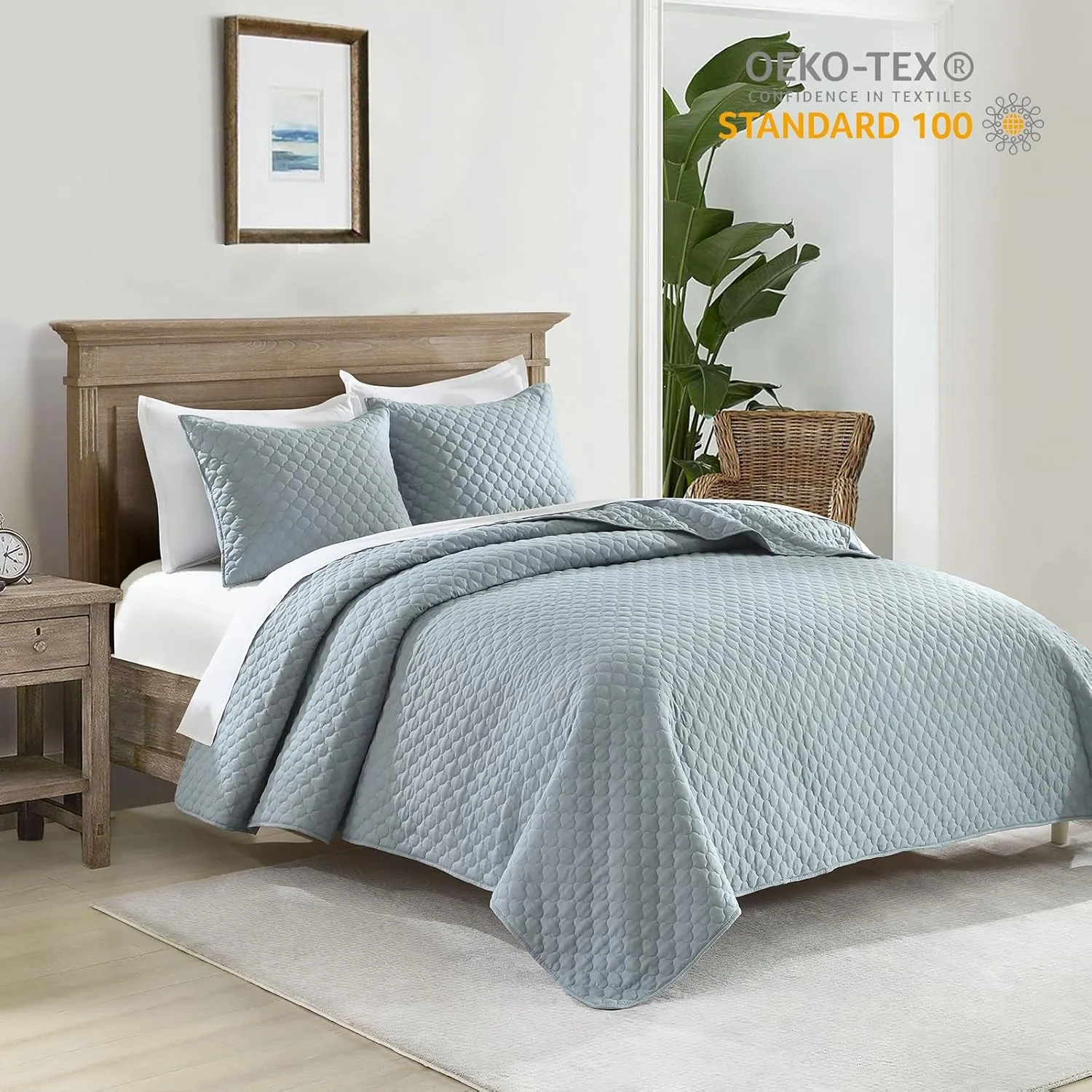 HORIMOTE HOME Quilt Queen Size Chambray Blue, Lightweight Quilt for Summer Ultra-Soft Microfiber Modern Style Quilted Clouds Pattern Bedspread Quit Set 3 Pieces(1 Quilt and 2 Pillow Shams)