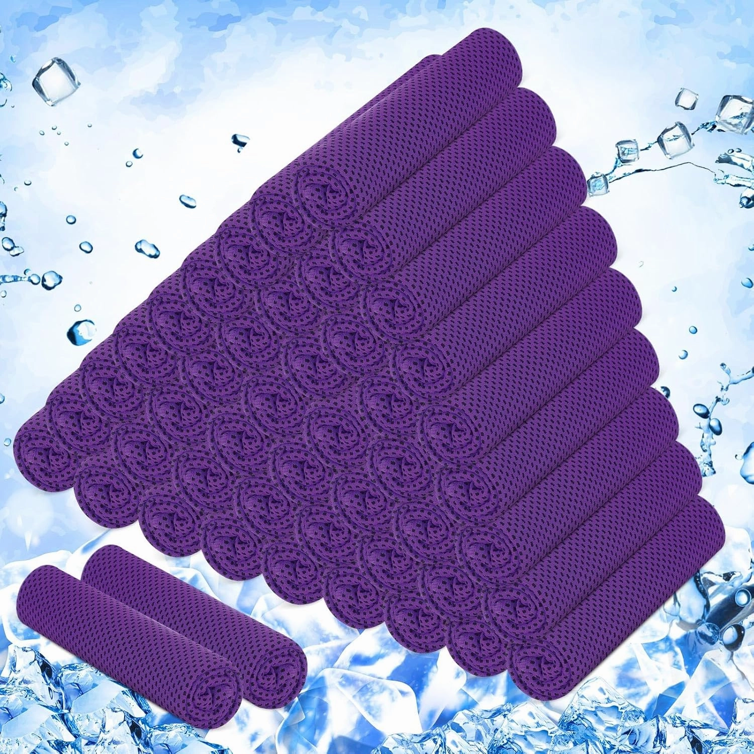 Hosuly 50 Pack Cooling Towels, 40"x12" Yoga Towels Ice Breathable Soft Chilly Sweat Rag Microfiber Workout Rags for Neck and Face for Gym Golf Sport Running(Purple)