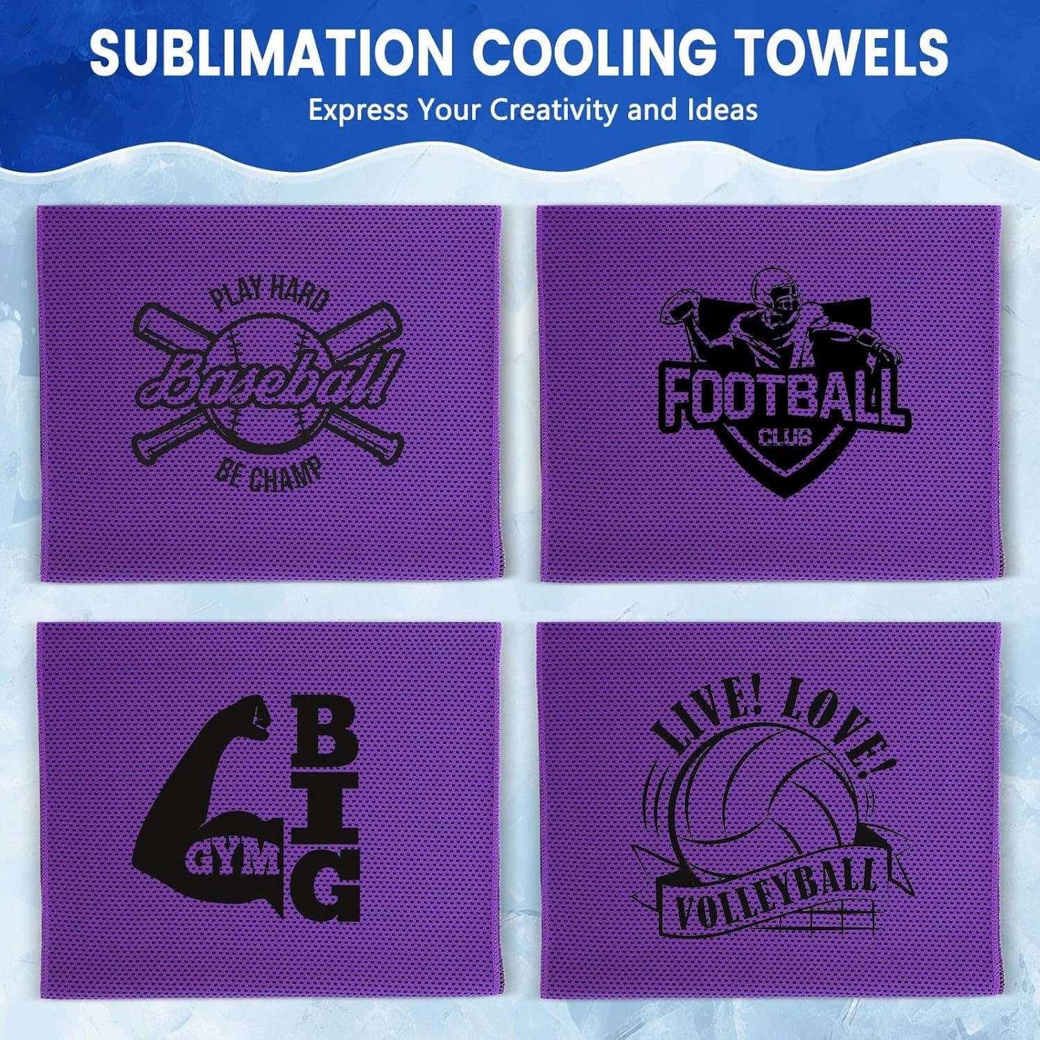 Hosuly 50 Pack Cooling Towels, 40"x12" Yoga Towels Ice Breathable Soft Chilly Sweat Rag Microfiber Workout Rags for Neck and Face for Gym Golf Sport Running(Purple)