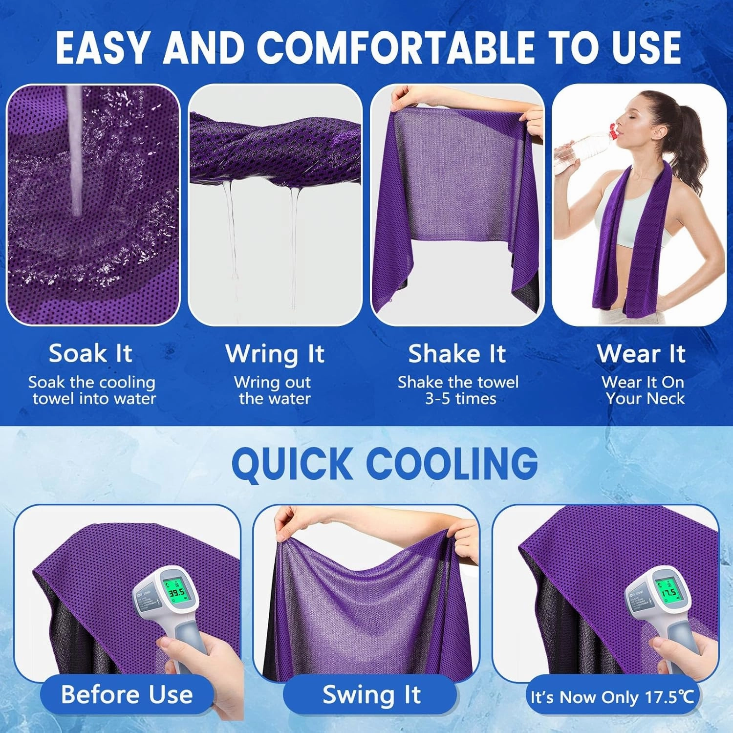 Hosuly 50 Pack Cooling Towels, 40"x12" Yoga Towels Ice Breathable Soft Chilly Sweat Rag Microfiber Workout Rags for Neck and Face for Gym Golf Sport Running(Purple)