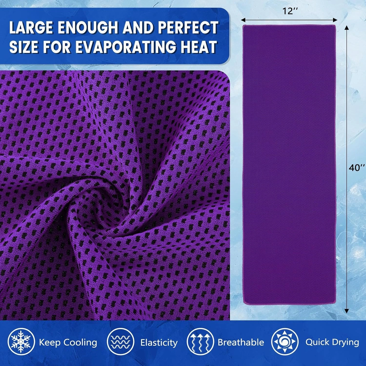 Hosuly 50 Pack Cooling Towels, 40"x12" Yoga Towels Ice Breathable Soft Chilly Sweat Rag Microfiber Workout Rags for Neck and Face for Gym Golf Sport Running(Purple)