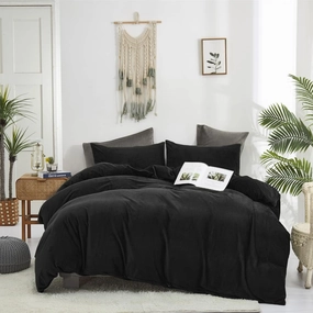 Houseri Black Velvet Comforter Set - King Size Bedding Sets with Fluffy Comforter, Fuzzy Men & Women All Black Flannel Bed Blanket, Soft Sherpa Comforter Sets