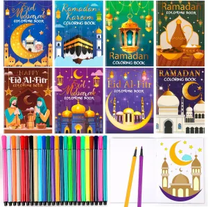 HOWAF 40 PCS Ramadan Eid Mubarak Coloring Books(Including 24pcs Paint Pens), Islamic Ramadan Mini Coloring Books Pads for Ramadan Mubarak Goodie Bags Fillers Classroom Activity