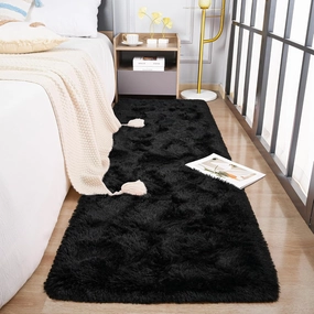 HQAYW Fluffy Runner Rug for Bedroom Living Room, Soft Shaggy Kids Girls Room Rugs Bedside Rug Dorm Rug with Non Slip Backing Plush Fuzzy Hallway Carpet Indoor Home Decor, 2' x 6', Black