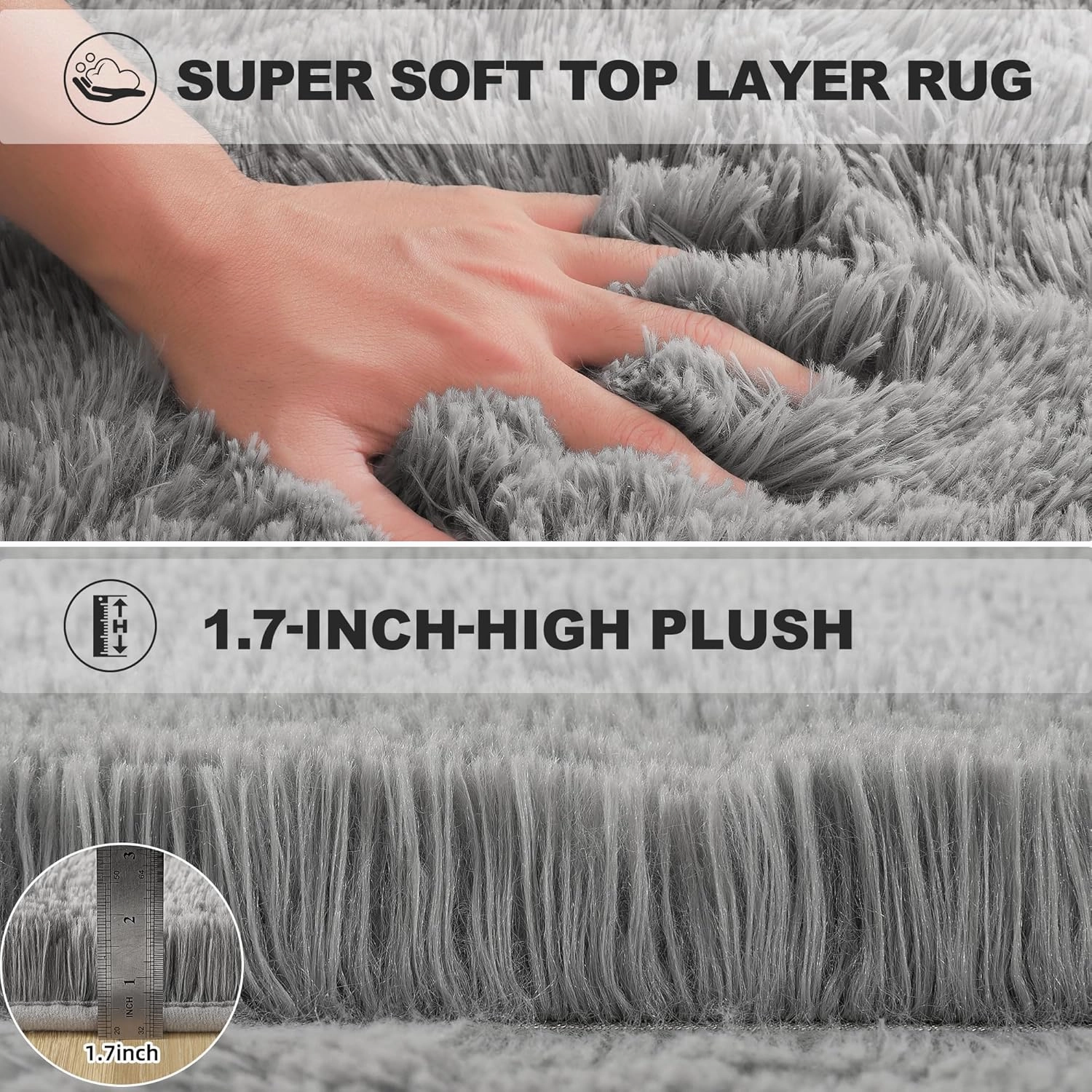 HQAYW Fluffy Runner Rug for Bedroom Living Room, Soft Shaggy Kids Girls Room Rugs Bedside Rug Dorm Rug with Non Slip Backing Plush Fuzzy Hallway Carpet Indoor Home Decor, 2' x 6', Grey