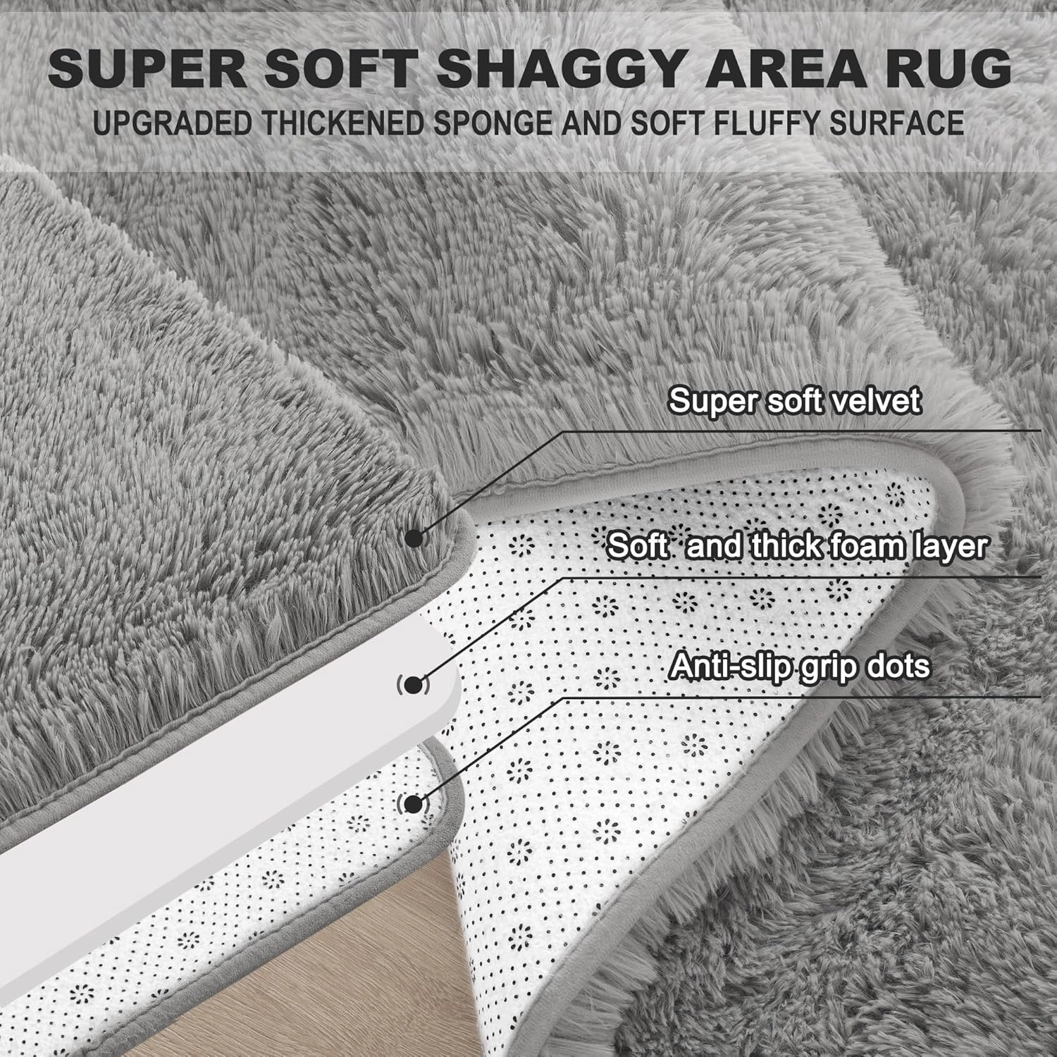 HQAYW Fluffy Runner Rug for Bedroom Living Room, Soft Shaggy Kids Girls Room Rugs Bedside Rug Dorm Rug with Non Slip Backing Plush Fuzzy Hallway Carpet Indoor Home Decor, 2' x 6', Grey