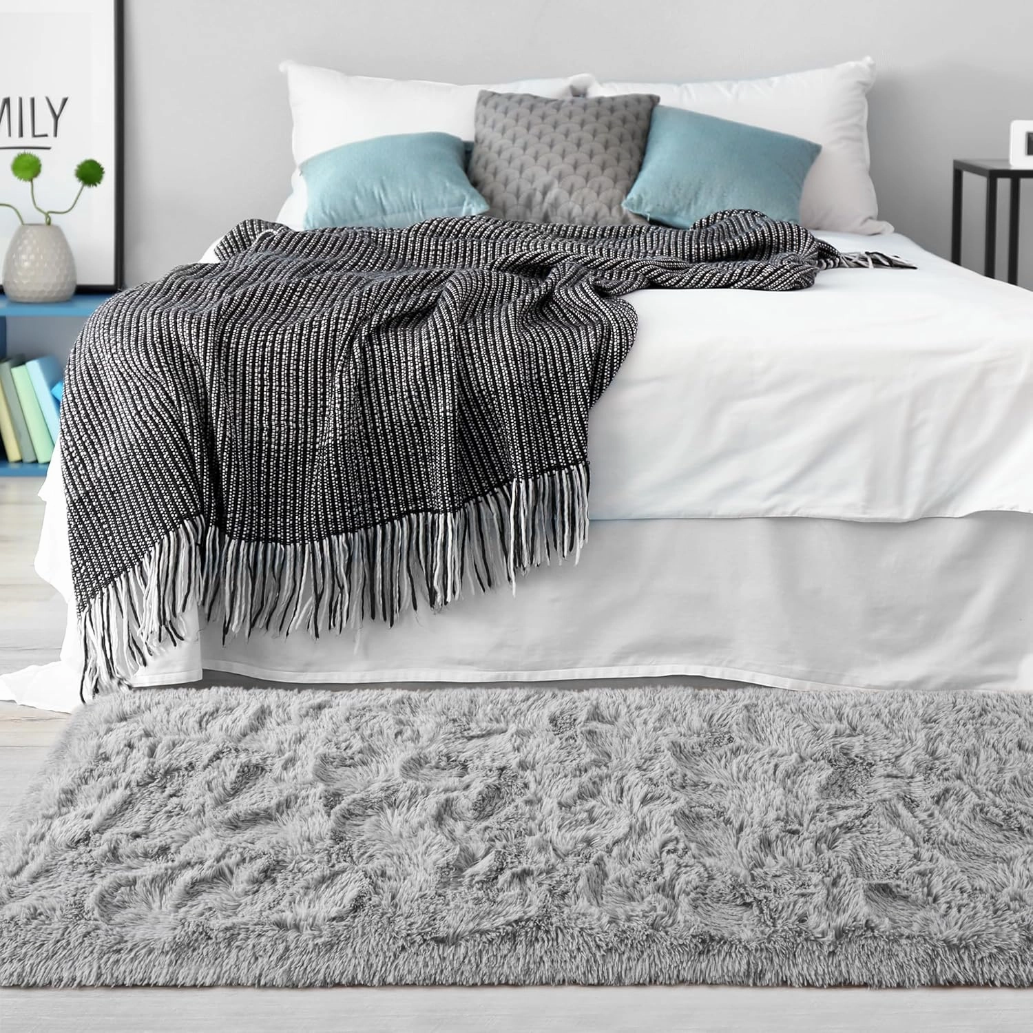 HQAYW Fluffy Runner Rug for Bedroom Living Room, Soft Shaggy Kids Girls Room Rugs Bedside Rug Dorm Rug with Non Slip Backing Plush Fuzzy Hallway Carpet Indoor Home Decor, 2' x 6', Grey