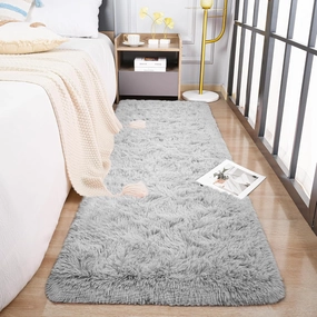 HQAYW Fluffy Runner Rug for Bedroom Living Room, Soft Shaggy Kids Girls Room Rugs Bedside Rug Dorm Rug with Non Slip Backing Plush Fuzzy Hallway Carpet Indoor Home Decor, 2' x 6', Grey