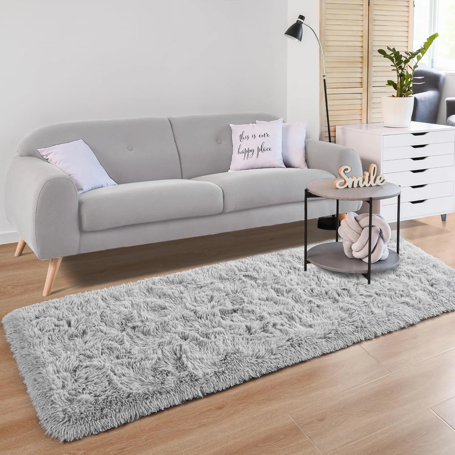 HQAYW Fluffy Runner Rug for Bedroom Living Room, Soft Shaggy Kids Girls Room Rugs Bedside Rug Dorm Rug with Non Slip Backing Plush Fuzzy Hallway Carpet Indoor Home Decor, 2' x 6', Grey