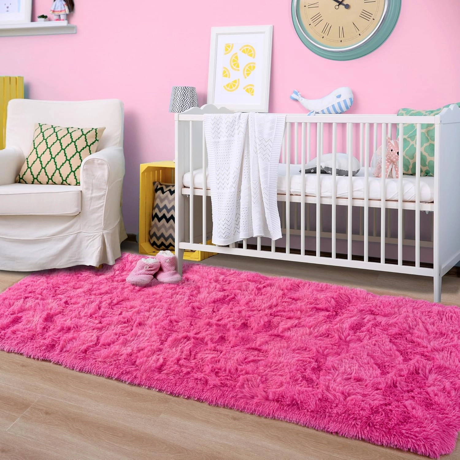 HQAYW Fluffy Runner Rug for Bedroom Living Room, Soft Shaggy Kids Girls Room Rugs Bedside Rug Dorm Rug with Non Slip Backing Plush Fuzzy Hallway Carpet Indoor Home Decor, 2' x 6', Hot Pink