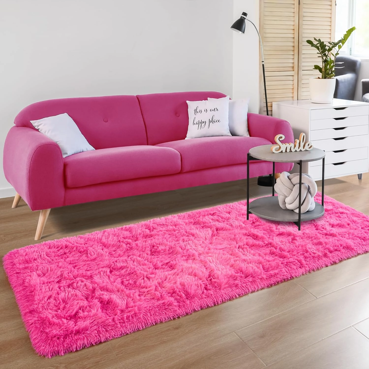 HQAYW Fluffy Runner Rug for Bedroom Living Room, Soft Shaggy Kids Girls Room Rugs Bedside Rug Dorm Rug with Non Slip Backing Plush Fuzzy Hallway Carpet Indoor Home Decor, 2' x 6', Hot Pink