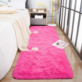 HQAYW Fluffy Runner Rug for Bedroom Living Room, Soft Shaggy Kids Girls Room Rugs Bedside Rug Dorm Rug with Non Slip Backing Plush Fuzzy Hallway Carpet Indoor Home Decor, 2' x 6', Hot Pink