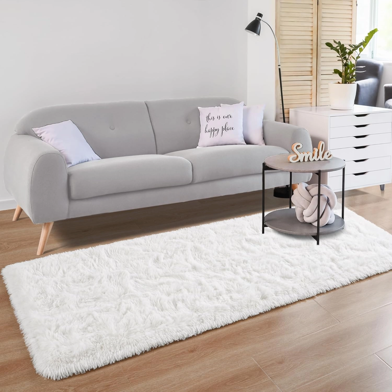 HQAYW Fluffy Runner Rug for Bedroom Living Room, Soft Shaggy Kids Girls Room Rugs Bedside Rug Dorm Rug with Non Slip Backing Plush Fuzzy Hallway Carpet Indoor Home Decor, 2' x 6', Ivory