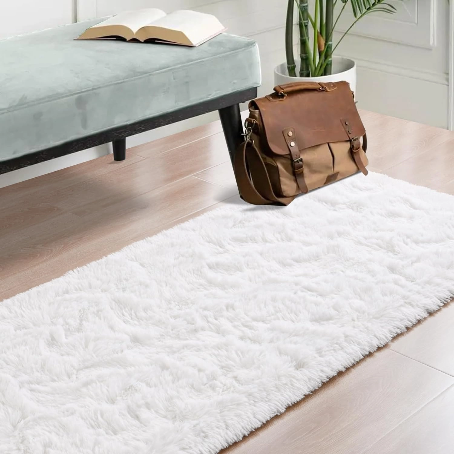 HQAYW Fluffy Runner Rug for Bedroom Living Room, Soft Shaggy Kids Girls Room Rugs Bedside Rug Dorm Rug with Non Slip Backing Plush Fuzzy Hallway Carpet Indoor Home Decor, 2' x 6', Ivory