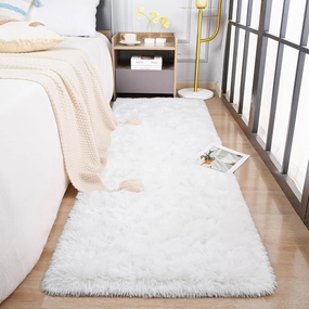 HQAYW Fluffy Runner Rug for Bedroom Living Room, Soft Shaggy Kids Girls Room Rugs Bedside Rug Dorm Rug with Non Slip Backing Plush Fuzzy Hallway Carpet Indoor Home Decor, 2' x 6', Ivory