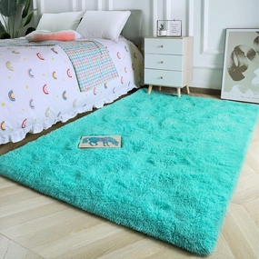 HQAYW Modern Fluffy Area Rug, Shaggy Rugs for Bedroom Living Room Ultra Soft Shag Fur Carpets for Kids Girls Nursery Plush Fuzzy Rug Cute Home Decor Rug, 3' x 5', Teal Blue