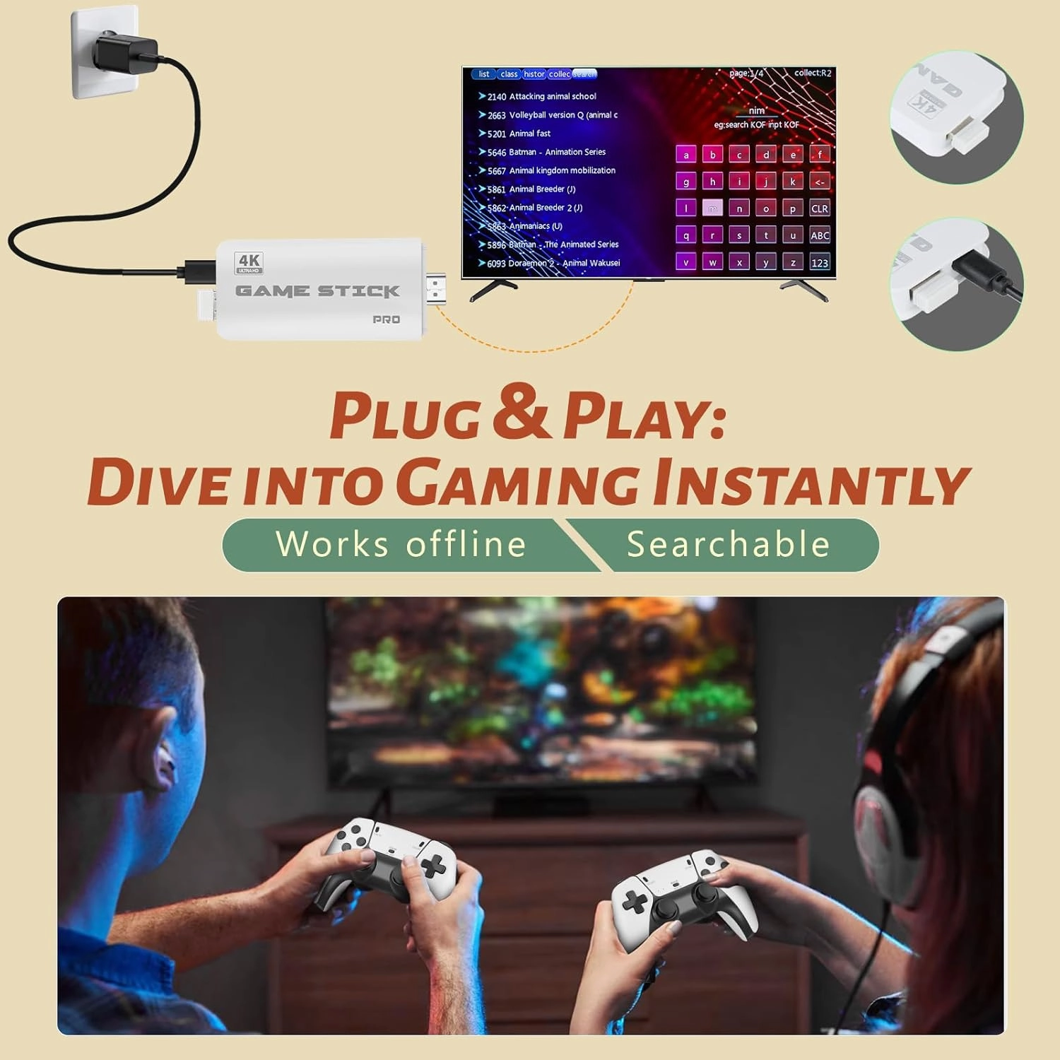 HRYYDS 2025 Retro Gaming Console Pro 4K HDMI with 40,000  Built-in Classic Video Games - Plug & Play Game Stick for TV with 2 Wireless Controllers | 23 Emulator Support 64GB