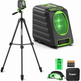 Huepar Laser Level with 60in Tripod Self Leveling, 150Ft / 150° Lazer Leveler Tool Outdoor Use(Pulse Mode-197Ft), Switchable Green Cross Line for Picture Hanging, Tile, DIY/Construction Project