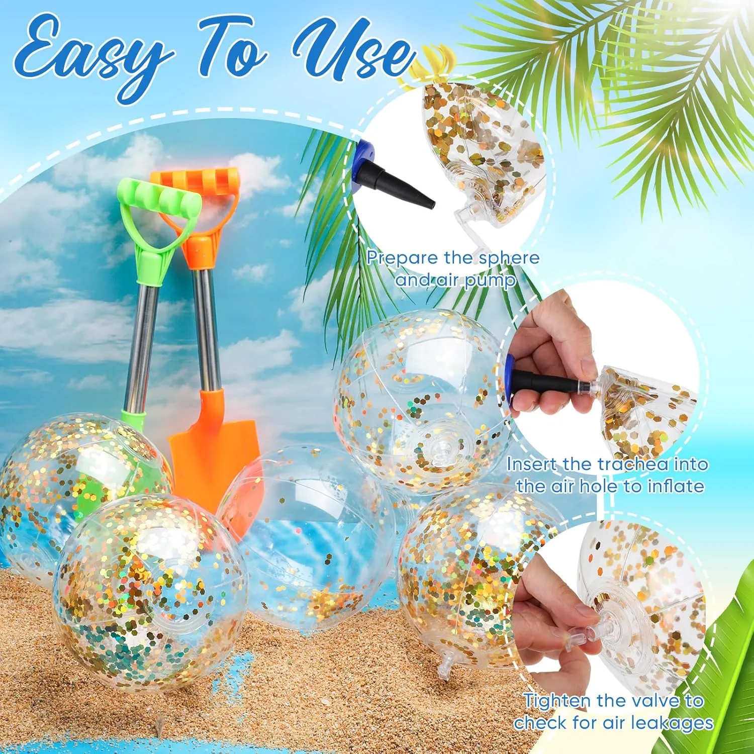 Hungdao 25 Pcs Inflatable Glitter Beach Ball 8 Inches Mini Clear Floatable Confetti Ball for Kids Bulk Swimming Pool Theme Party Toy for Hawaiian Theme Party Decorations Favors Supplies