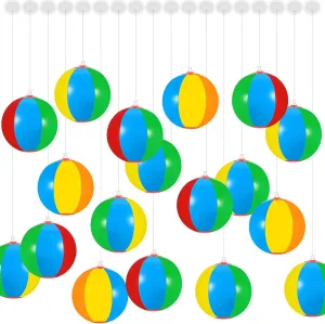 Hungdao Mini Beach Ball Decoration Rainbow Small Beach Ball with Hanging Rope and Hooks Inflatable Pool Ball Blow up Sport Ball Toy for Water Games Summer Hawaiian Party Ornament