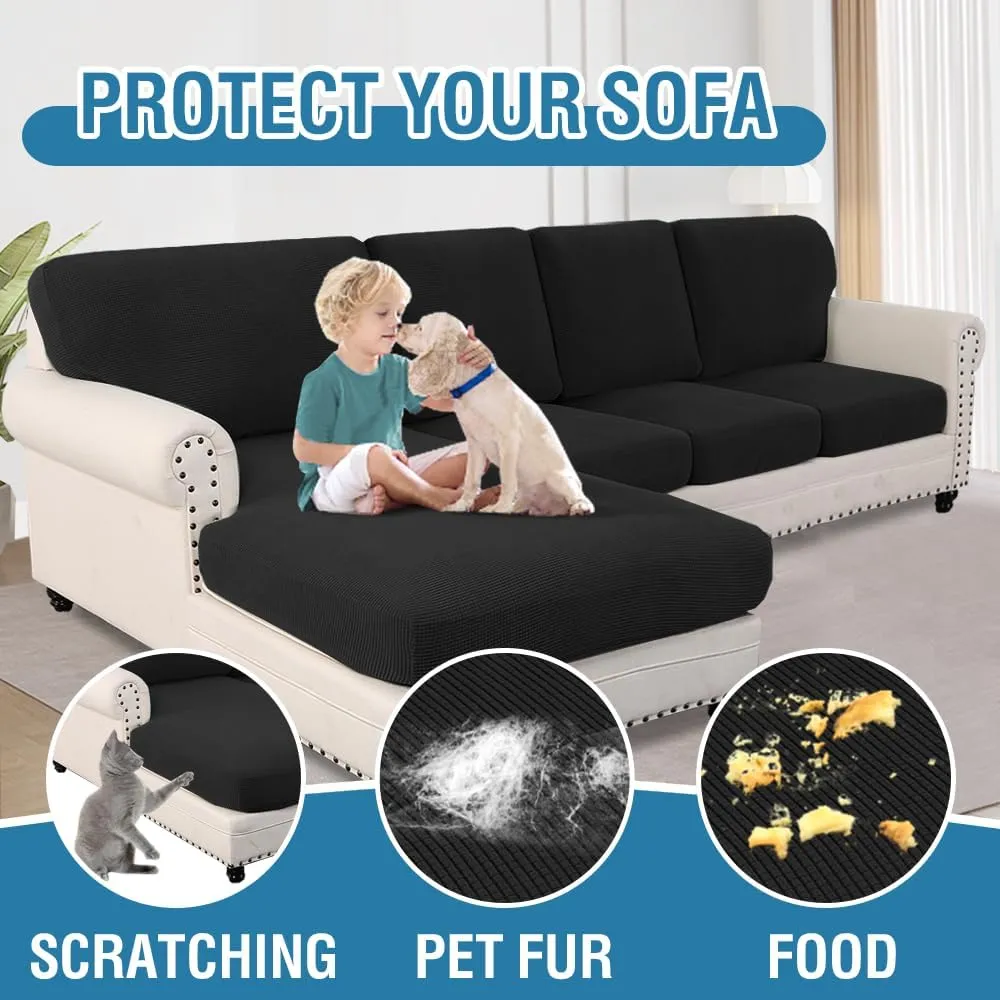H.VERSAILTEX 2025 New Sectional Couch Covers 8 Pieces Stretch Sofa Covers for Sectional Sofa Set Separate L Shaped Couch Cover for Both Left/Right Couch (Seat and Back: 1 Chaise   3 Sofa, Black)
