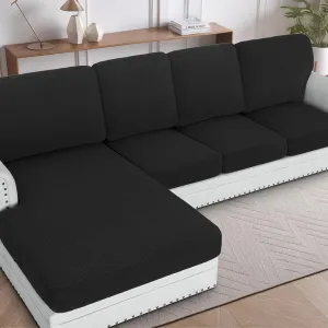 H.VERSAILTEX 2025 New Sectional Couch Covers 8 Pieces Stretch Sofa Covers for Sectional Sofa Set Separate L Shaped Couch Cover for Both Left/Right Couch (Seat and Back: 1 Chaise   3 Sofa, Black)