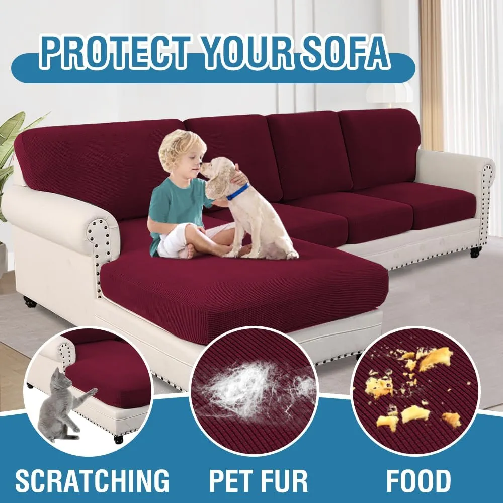 H.VERSAILTEX 2025 New Sectional Couch Covers 8 Pieces Stretch Sofa Covers for Sectional Sofa Set Separate L Shaped Couch Cover for Both Left/Right Couch (Seat and Back: 1 Chaise   3 Sofa, Burgundy)