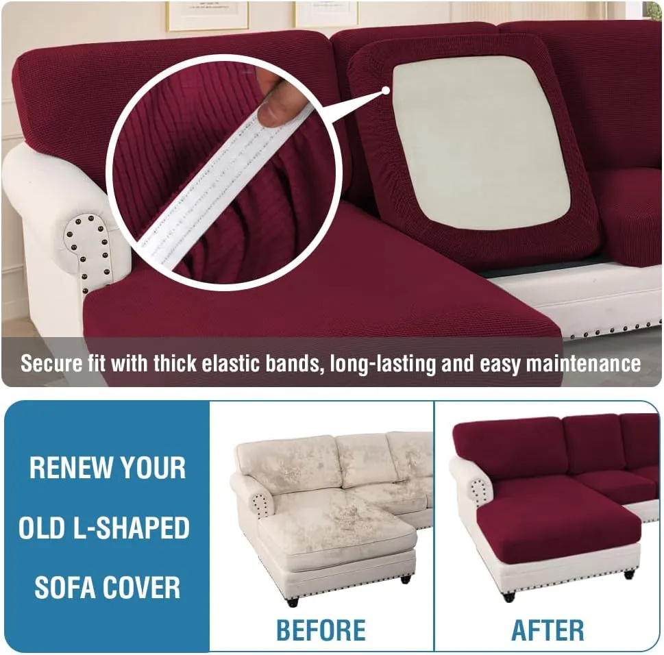 H.VERSAILTEX 2025 New Sectional Couch Covers 8 Pieces Stretch Sofa Covers for Sectional Sofa Set Separate L Shaped Couch Cover for Both Left/Right Couch (Seat and Back: 1 Chaise   3 Sofa, Burgundy)