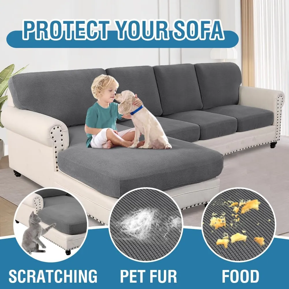 H.VERSAILTEX 2025 New Sectional Couch Covers 8 Pieces Stretch Sofa Covers for Sectional Sofa Set Separate L Shaped Couch Cover for Both Left/Right Couch (Seat and Back: 1 Chaise   3 Sofa, Grey)