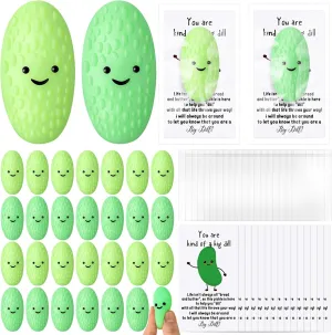 HyDren 50 Set Emotional Pickle Stress Ball Gifts Bulk Cute Pickle Squeeze Mini Stress Relief Ball Employee Appreciation Gifts Inspirational Cards for Students Back to School