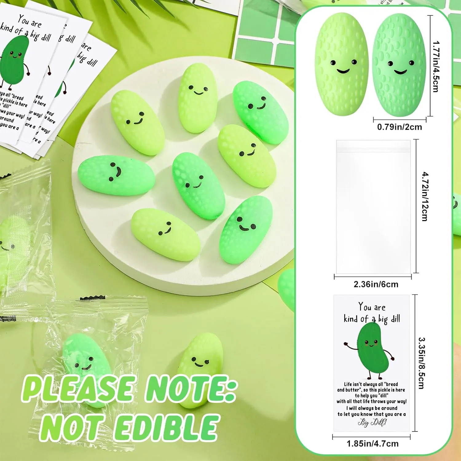 HyDren 50 Set Emotional Pickle Stress Ball Gifts Bulk Cute Pickle Squeeze Mini Stress Relief Ball Employee Appreciation Gifts Inspirational Cards for Students Back to School
