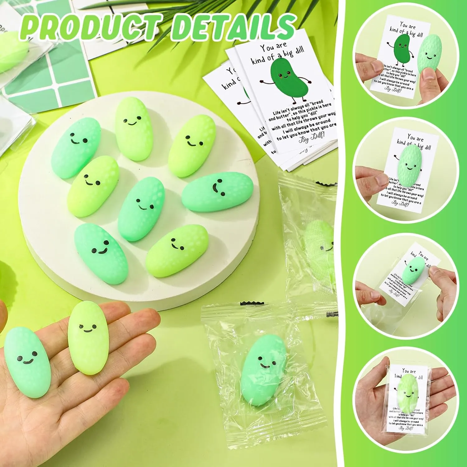 HyDren 50 Set Emotional Pickle Stress Ball Gifts Bulk Cute Pickle Squeeze Mini Stress Relief Ball Employee Appreciation Gifts Inspirational Cards for Students Back to School