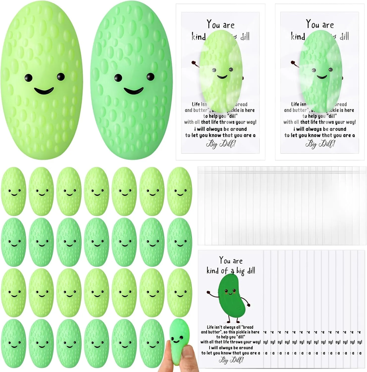 HyDren 50 Set Emotional Pickle Stress Ball Gifts Bulk Cute Pickle Squeeze Mini Stress Relief Ball Employee Appreciation Gifts Inspirational Cards for Students Back to School