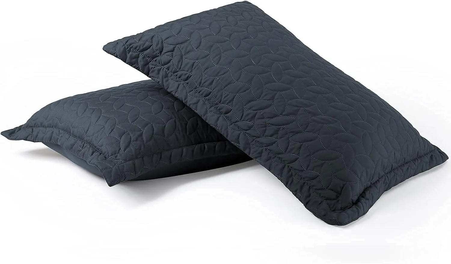 Hygge Hush Summer Quilt Set, Full Queen Size Navy Blue Leaves Pattern 3 Pieces Quilt Set, Oversized Modern Style Bedspread Set for All Season (1 Quilt & 2 Pillow Shams)