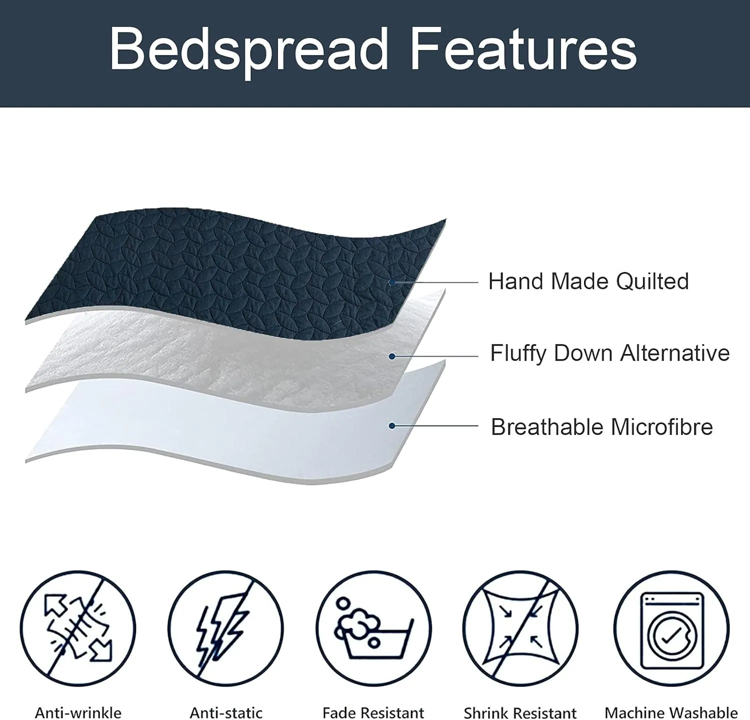 Hygge Hush Summer Quilt Set, Full Queen Size Navy Blue Leaves Pattern 3 Pieces Quilt Set, Oversized Modern Style Bedspread Set for All Season (1 Quilt & 2 Pillow Shams)