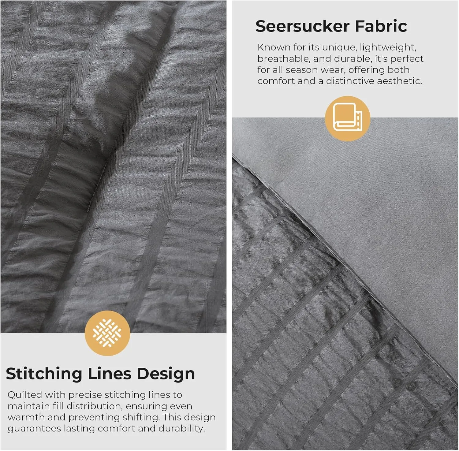 HYLEORY Queen Size Seersucker Comforter Set - 7 Pieces Reversible Comforters Bedding Sets, All Season Bed in a Bag with Comforter, Sheets, Pillowcases & Shams Grey