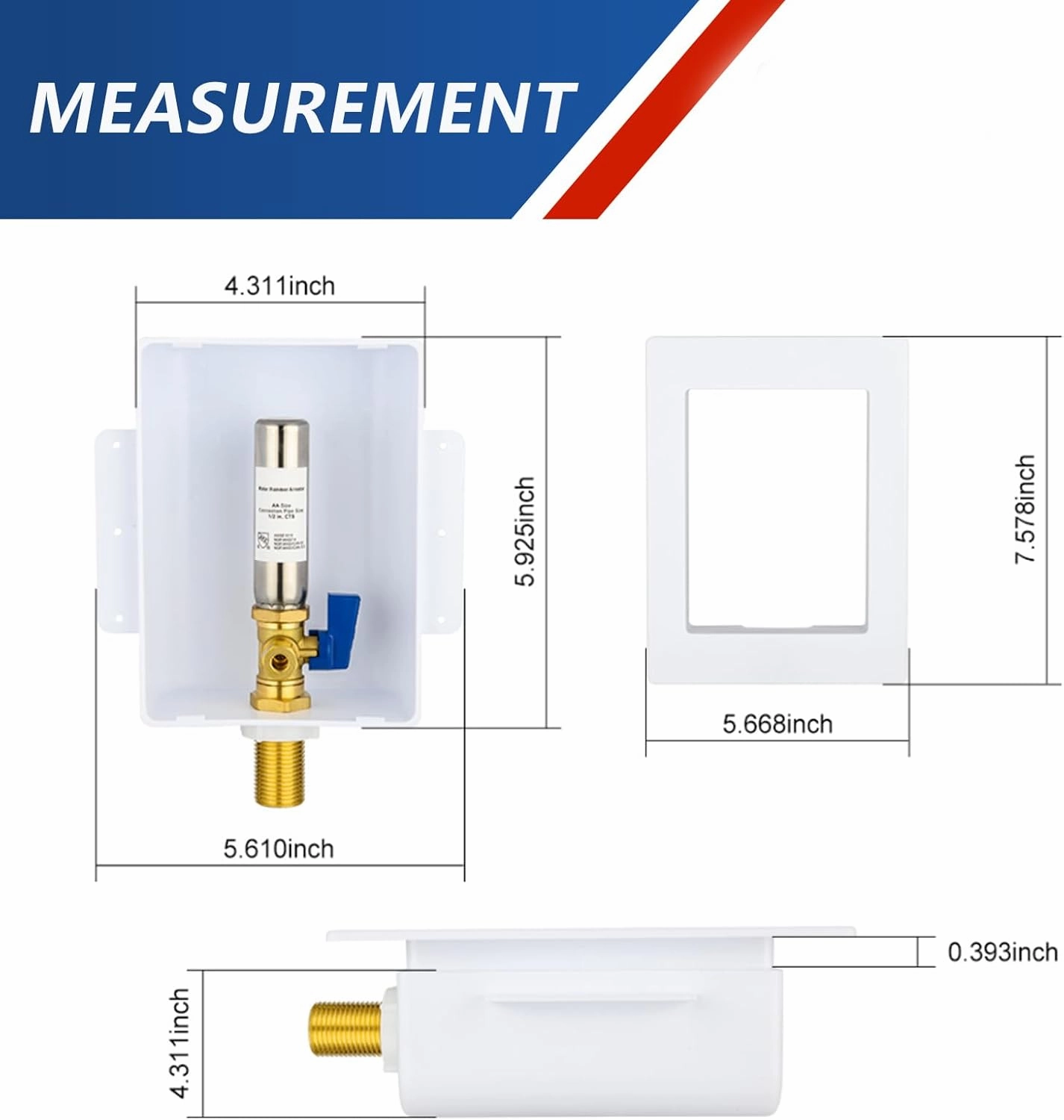 Ice Maker Outlet Box with Stainless Steel Water Hammer Arrestor,1/2 Inch Sweat (MIP) Inlet and 1/4 Inch OD Compression Outlet Connection, Icemaker Box with Installed 1/4-Turn Ball Valve