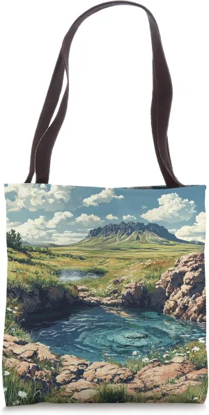 Icelandic Geothermal Springs Vintage Landscape Graphic Tote Bag