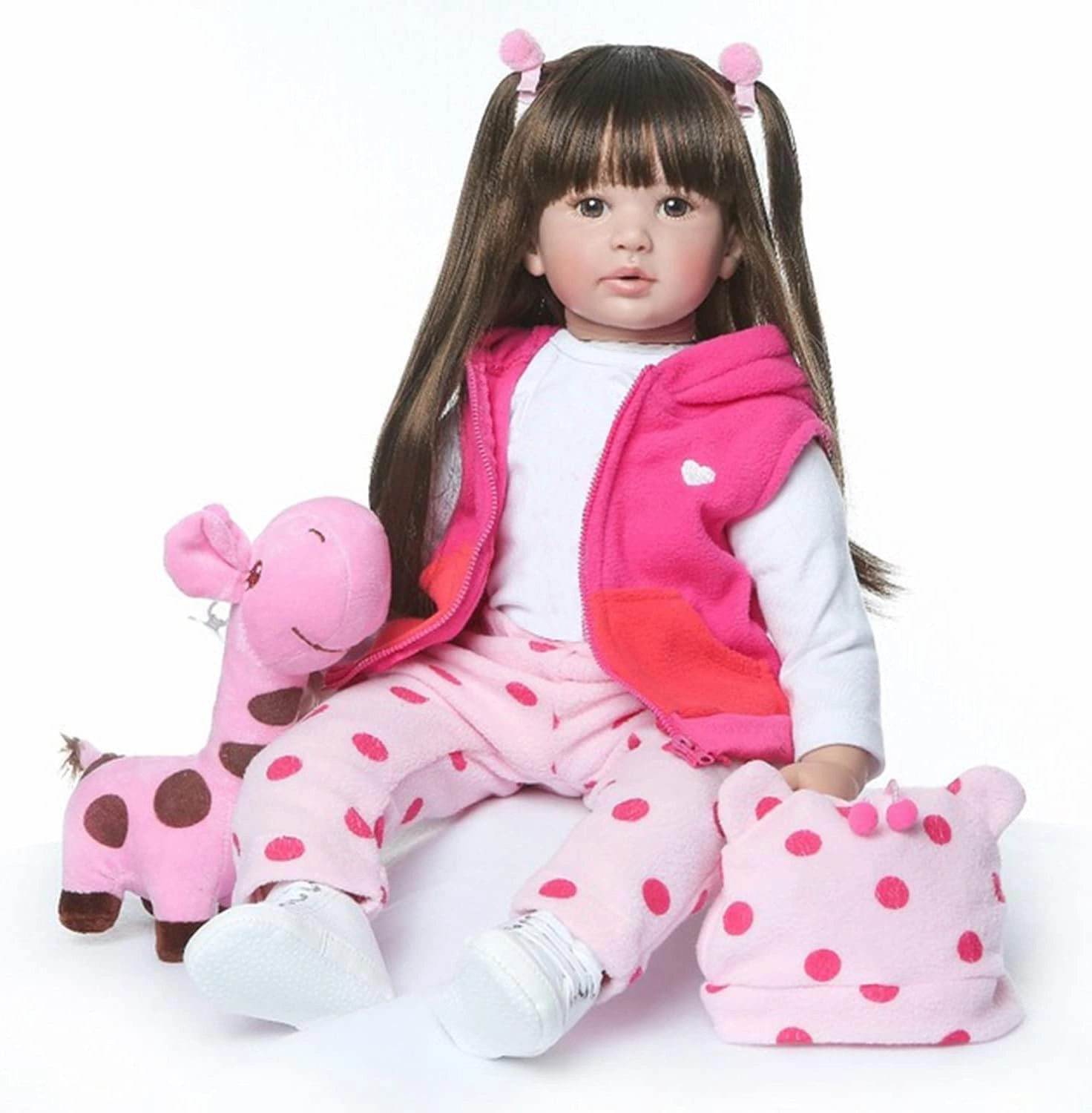 iCradle Cute 24 inch 60 cm Reborn Baby Doll Long Hair Girl Doll Soft Silicone Baby Real Life Baby Toddler Doll Toy for Ages 3  (1903)