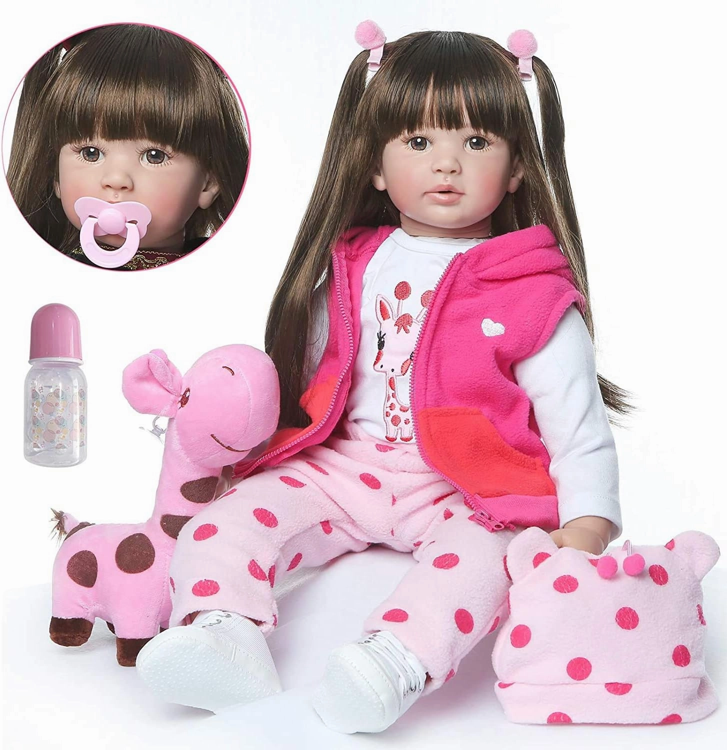 iCradle Cute 24 inch 60 cm Reborn Baby Doll Long Hair Girl Doll Soft Silicone Baby Real Life Baby Toddler Doll Toy for Ages 3  (1903)