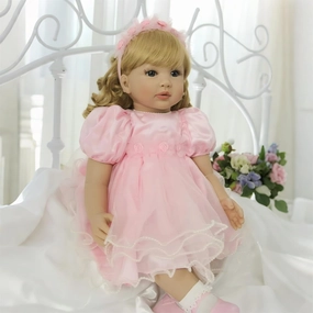 iCradle Cute 24 inch 60 CM Reborn Baby Dolls Long Hair Doll Soft Vinyl Princess Baby Girl Real Life Baby Toddler Doll Toy for Ages 3 